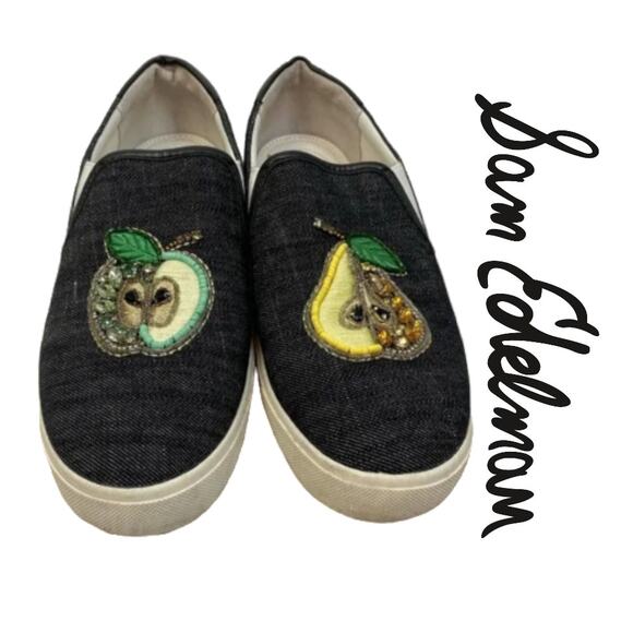 SAM EDELMAN EVELINA SLIP ON SNEAKER WITH FRUIT APPLIQUE SIZE 9 - Picture 1 of 10